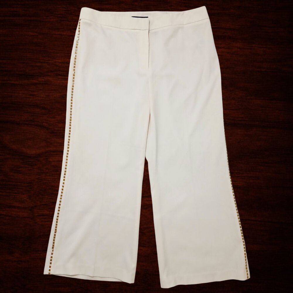 Apostrophe Stretch Women Cream/Ivory Colour Side Beads Loose Fit Pant Size 16